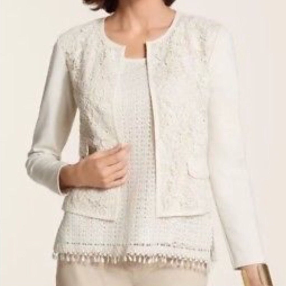 NWT CHICOS cream lace knit crop jacket blazer S 0